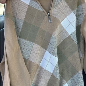 Quarter-Zip  Sweater in Beige, Olive & White